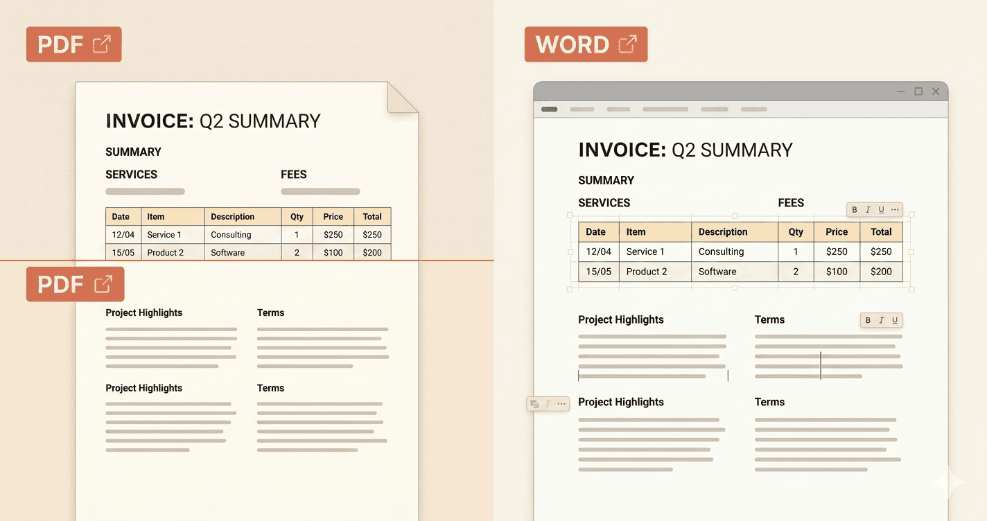 Confronto conversione PDF in Word con formattazione preservata