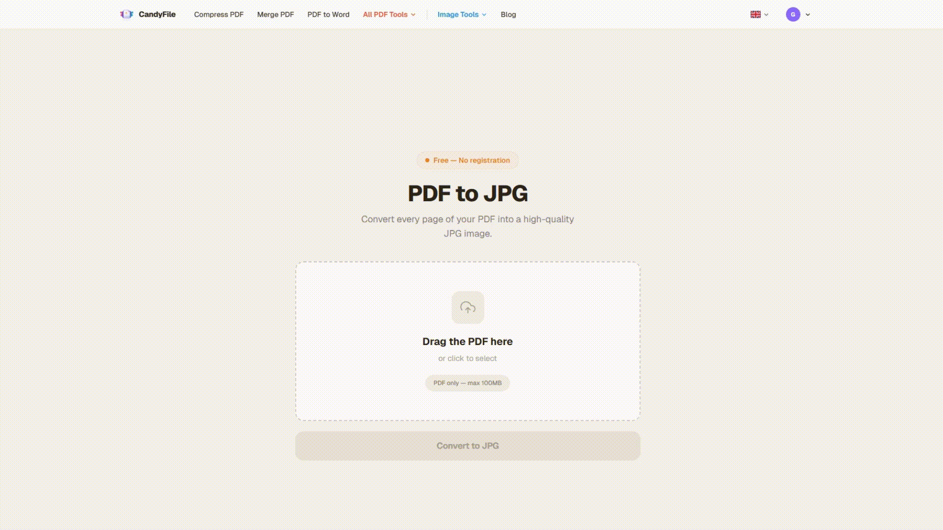 PDF to JPG conversion demo — upload, convert, download